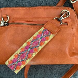 Joy Susan Orange Vegan Leather Women's Bag with Patterned Strap Brand New!